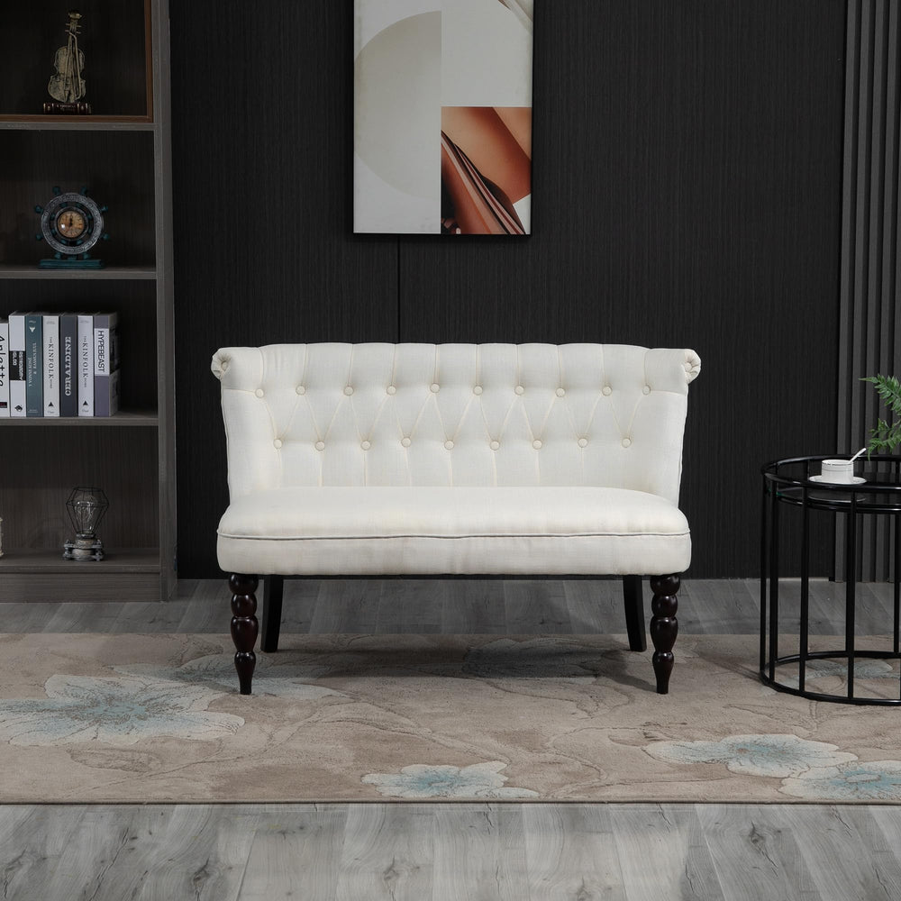 Button-Tufted Armless Loveseat – Cream White
