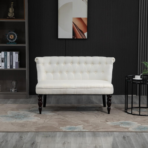 Button-Tufted Armless Loveseat – Cream White
