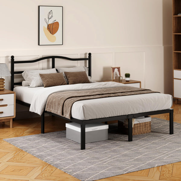 14-Inch Metal Platform Bed Frame with Headboard