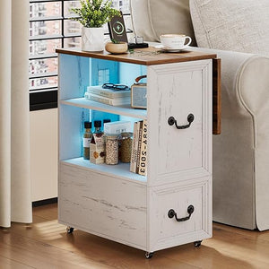 Rolling End Table with Charging Station & LED Lights