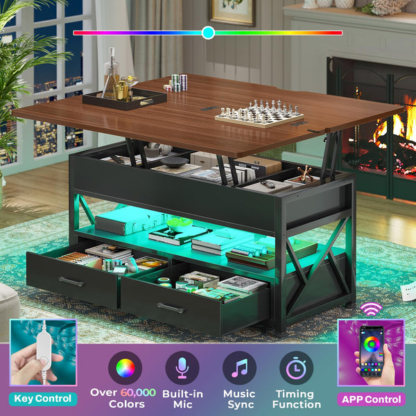 Lift Top Coffee Table 4-in-1 with Storage & LED Light