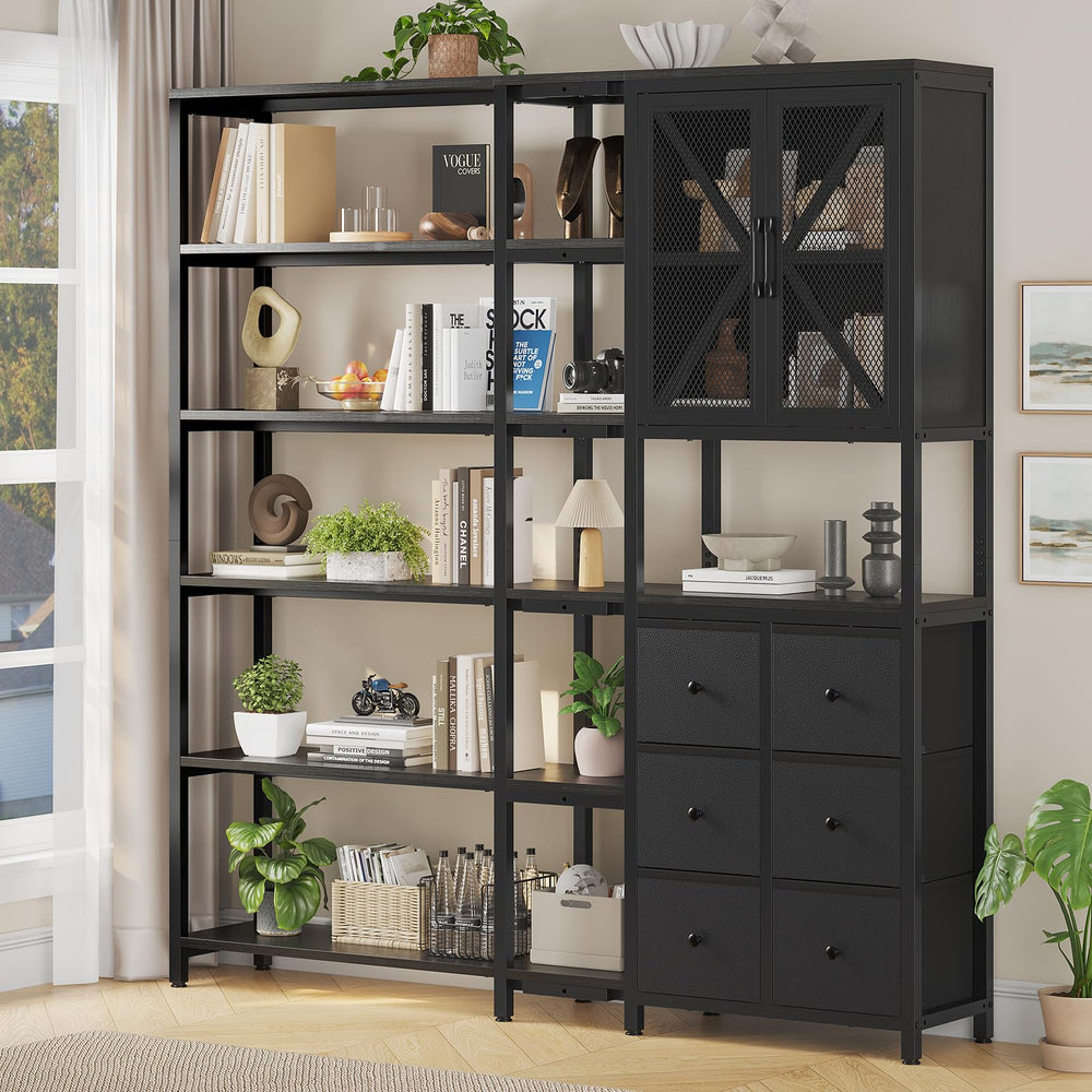 L-Shaped Corner Bookshelf with Fabric Drawers