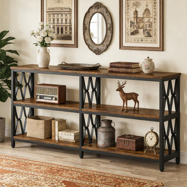 71" 3-Tier Console Sofa Table with Storage Shelves