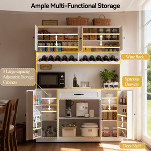 Tall Pantry Storage Cabinet with LED Light & Charging Station