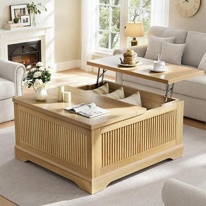 Lift Top Coffee Table with Storage – Fluted Square Design