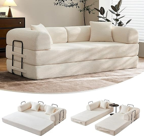 SAVENICA 79" Convertible Floor Sofa Bed, 5-in-1 Modular Sleeper with Removable Parts, No Assembly Corduroy Futon from Sofa to Oversized Bed, Non-Slip Base for Living Room, Dorm (Light Gray)