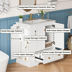30-Inch Bathroom Vanity with Ceramic Sink and Side Storage