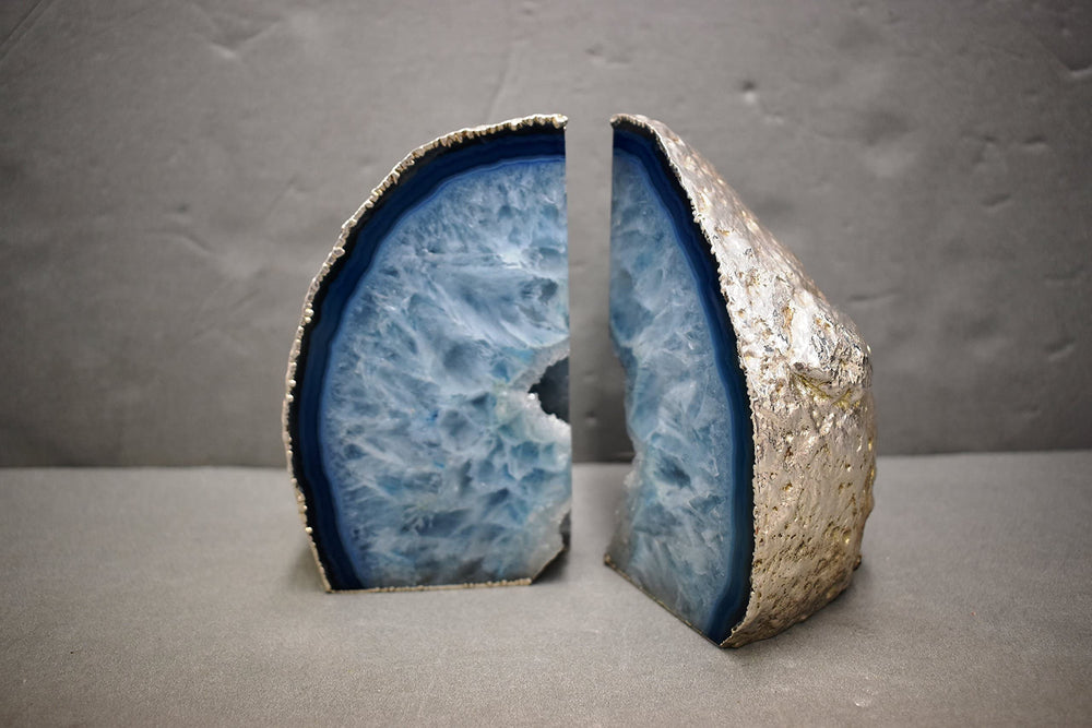 Agate Geode Bookends – Blue Silver Polished Natural Stone