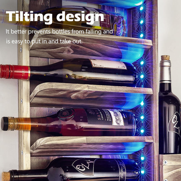 Wall Mounted Wine Rack with LED Lights — Industrial Wood Storage