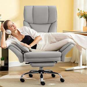 Wide Reclining Office Chair 400 lbs – Reversible Armrest, Lumbar Support & Footrest