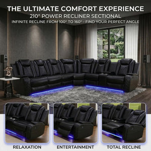 Power Reclining Sectional Sofa with LED Lights