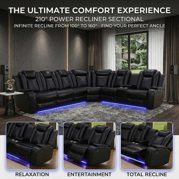 Power Reclining Sectional Sofa with LED Lights