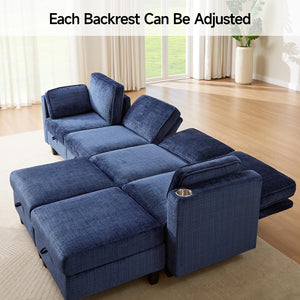 110" U-Shaped Modular Sectional Sofa with Storage & Charging