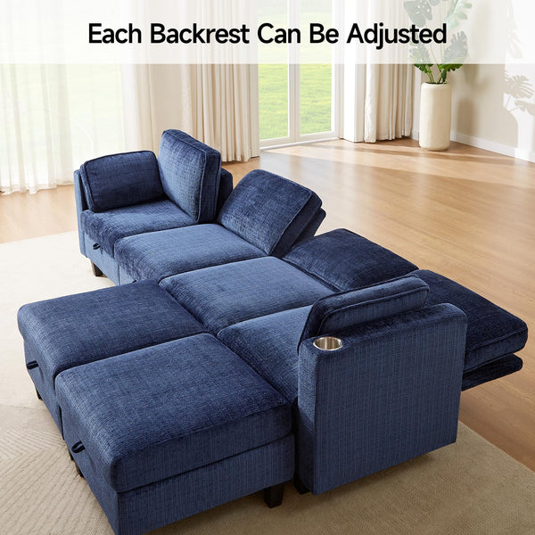 110" U-Shaped Modular Sectional Sofa with Storage & Charging