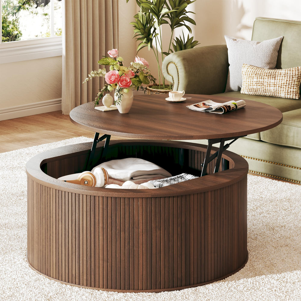 Round Lift-Top Coffee Table with Hidden Storage