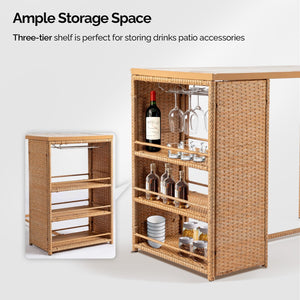 5-Piece Outdoor Wicker Bar Set with Storage