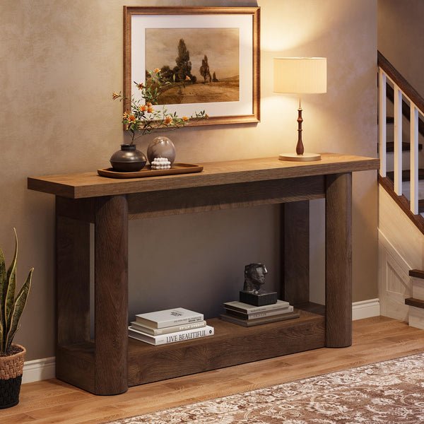 63-Inch Farmhouse Console Table with 2-Tier Storage