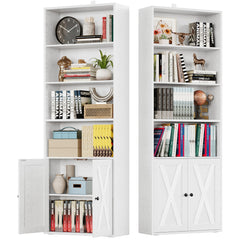 6-Shelf Bookcase with Doors Set of 2 – 70" Tall Industrial Floor Standing Bookshelf