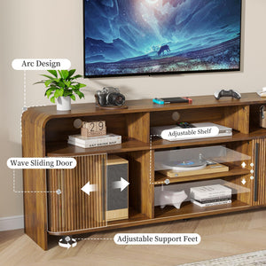Fluted TV Stand with Sliding Doors & Adjustable Shelves
