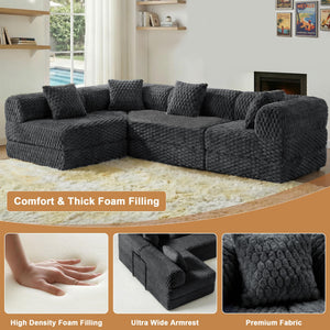 L-Shaped Modular Sectional Sofa Bed – Velvet, No Assembly