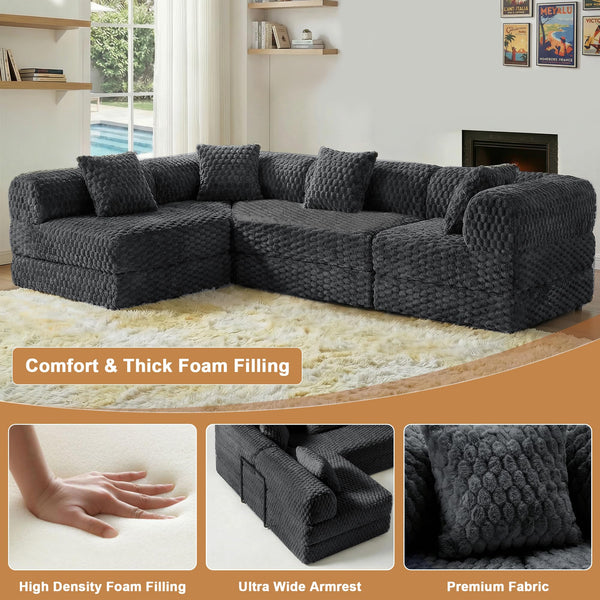 L-Shaped Modular Sectional Sofa Bed – Velvet, No Assembly
