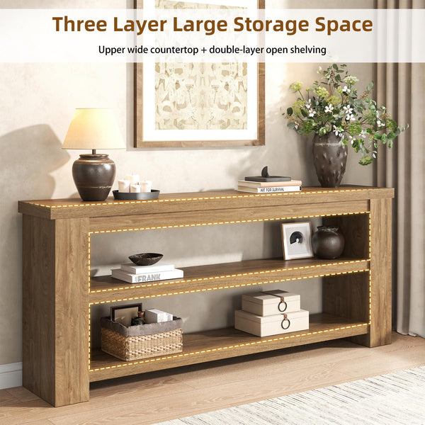 71" Console Table with 2 Shelves and 3-Tier Storage