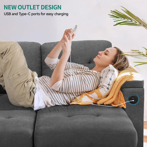L-Shaped Sleeper Sofa Bed with Storage & USB Charging – Grey
