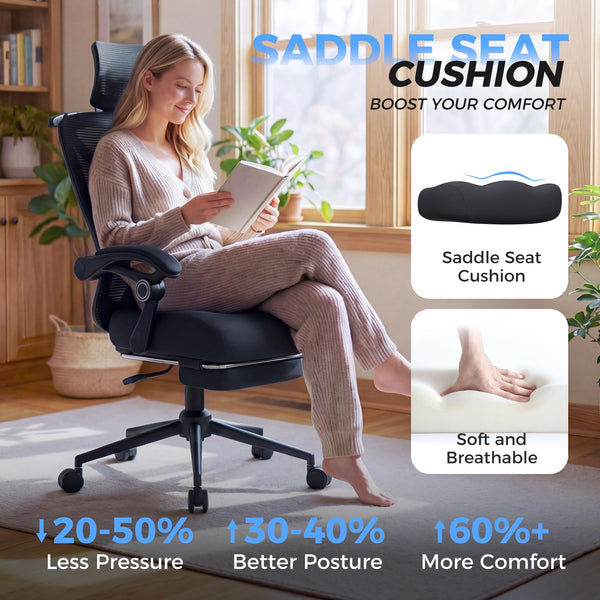 Ergonomic Office Chair with Footrest & Reclining Mesh Back
