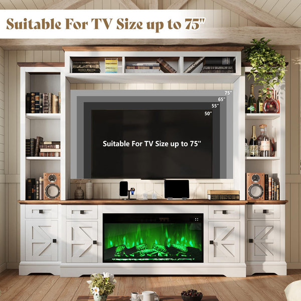 98" Farmhouse Entertainment Center with Electric Fireplace