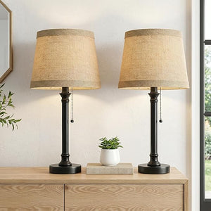 Small Pull Chain Table Lamp with Fabric Shade 19.5"