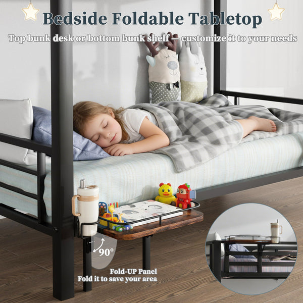 Heavy Duty Metal Bunk Bed Twin Over Twin with Desk, Storage & Convertible Design