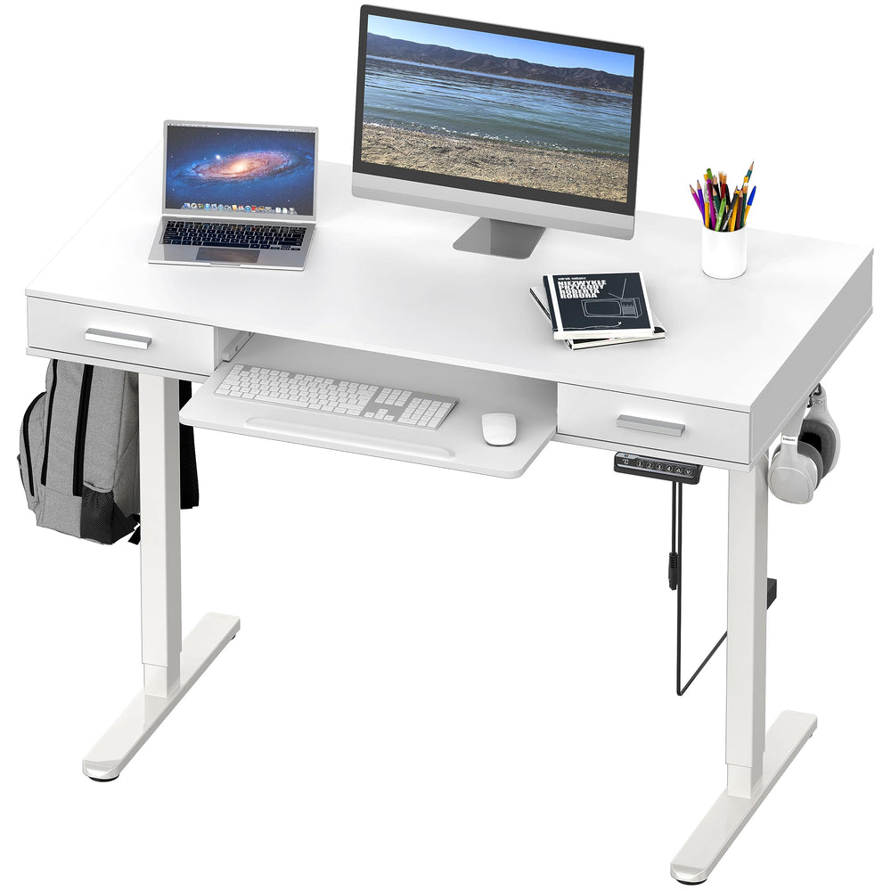 48-Inch Electric Height Adjustable Standing Desk with Keyboard Tray & 2 Drawers