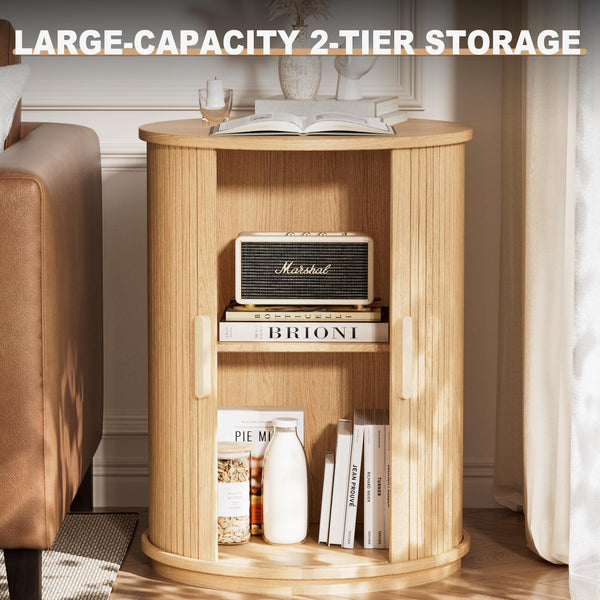Round Side Table with Sliding Tambour Door