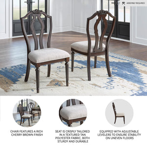 Traditional Upholstered Dining Chairs - Dark Brown & Tan, Set of 2