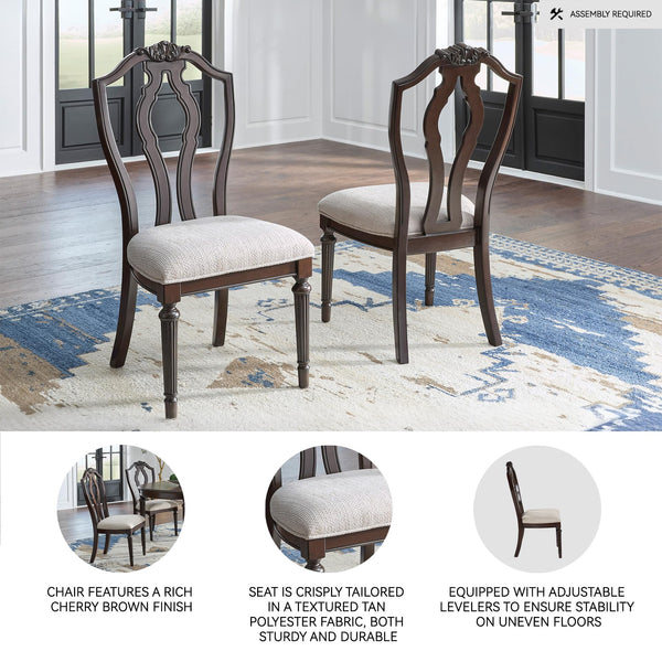 Traditional Upholstered Dining Chairs - Dark Brown & Tan, Set of 2