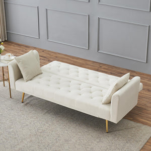 71" Convertible Velvet Sofa Bed Futon with Adjustable Backrest & Chrome Legs