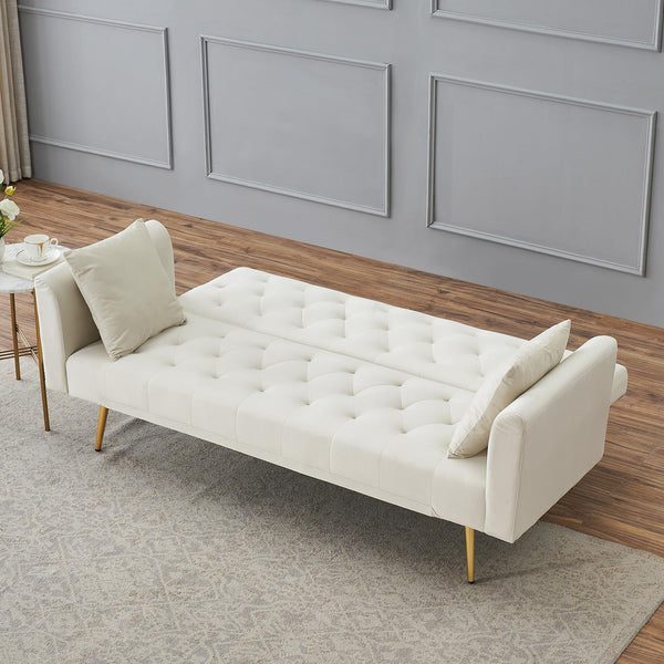 71" Convertible Velvet Sofa Bed Futon with Adjustable Backrest & Chrome Legs