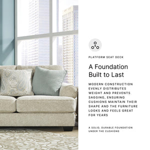 Beige Chenille Loveseat with Accent Pillows & Rolled Arms