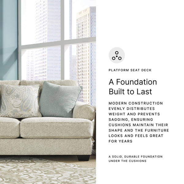 Beige Chenille Loveseat with Accent Pillows & Rolled Arms