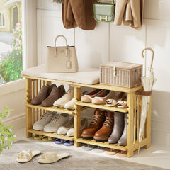 Bamboo Shoe Bench with Cushion & Storage Strap