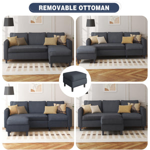 Shintenchi Modern Upholstered Sectional Sofa, L-Shaped Couch with Reversible Chaise for Living Room, New Corduroy Fabric
