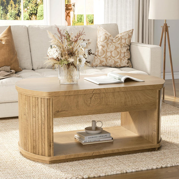 Oval Lift Top Coffee Table with Storage