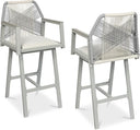 Outdoor Bar Stools Set of 2 – 360° Swivel, Aluminum Frame, Woven Rope, Armrests