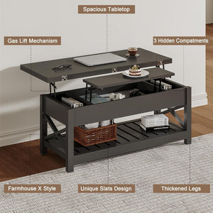 Lift Top Coffee Table with Storage | Convertible to Dining Table | Modern Black