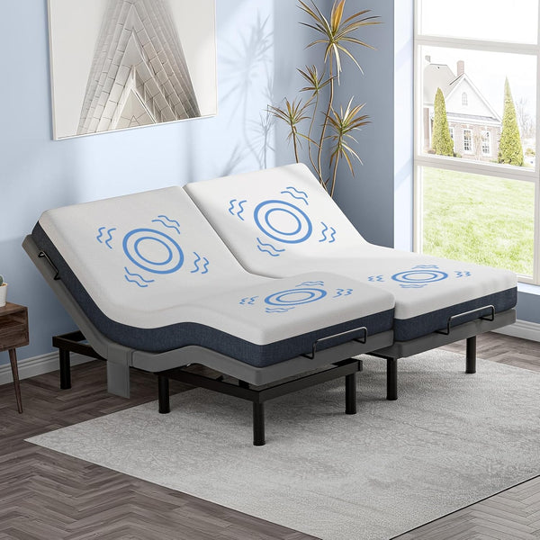Adjustable Bed Frame with Massage, USB Ports & Wireless Remote – Twin XL / Split King