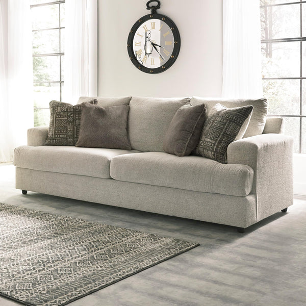 Cream Chenille Sleeper Sofa with Accent Pillows – 96" 3-Seat