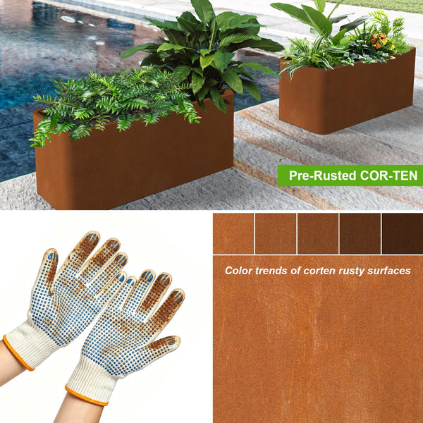 Corten Steel Rectangular Planter Box 36"L x 15"W x 15"H