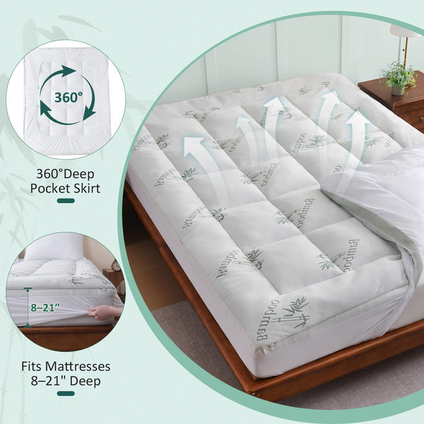 Cooling Memory Foam Mattress Topper with Bamboo Cover