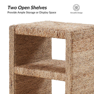 Rattan Nightstand with Seagrass Accents & Drawers – Set of 2