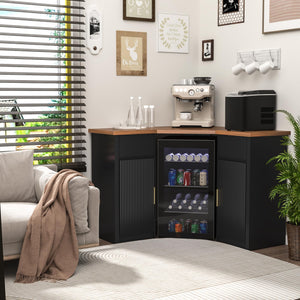 L-Shaped Corner Bar Cabinet with Fridge Space
